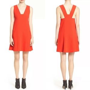 T BY ALEXANDER WANG Womens Red Matte Crepe Plunge A Line Dress Sz S Pockets